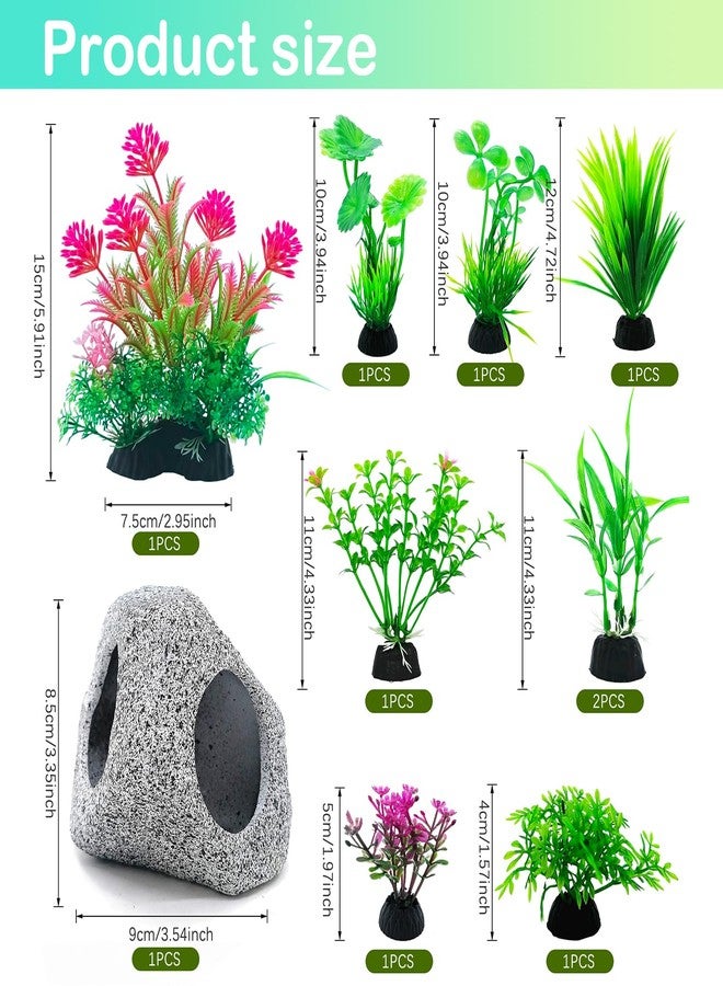 SLOCME 10 Pcs Aquarium Rock Cave & Plants Set - Colorful Plastic Aquarium Plants Fish Tank Decorations, Ceramic Betta Fish Hideout Breeding Shelter - Image 3